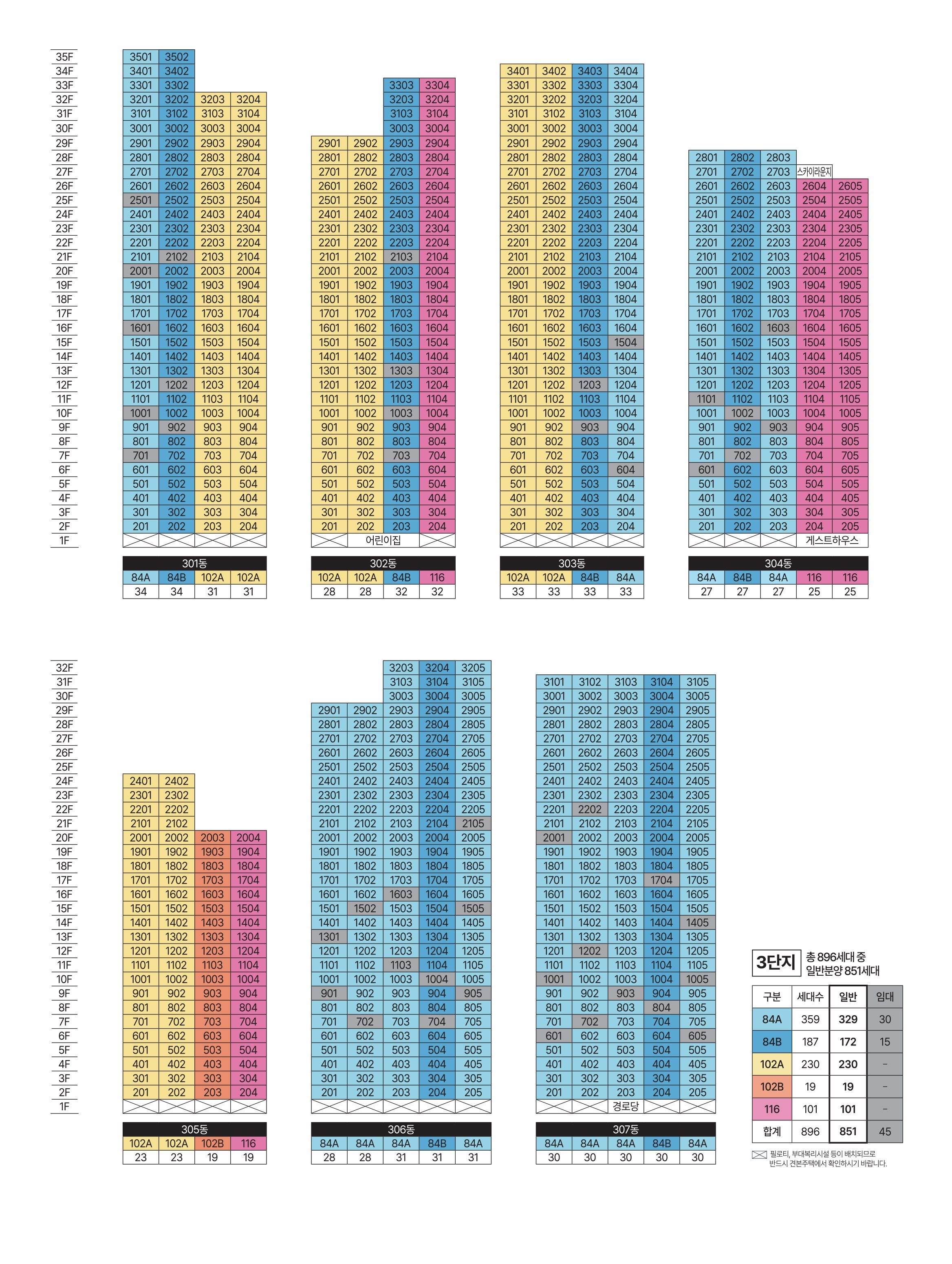 천안 아이파크 시티 3단지 동호배치도 상세(301동~307동)
